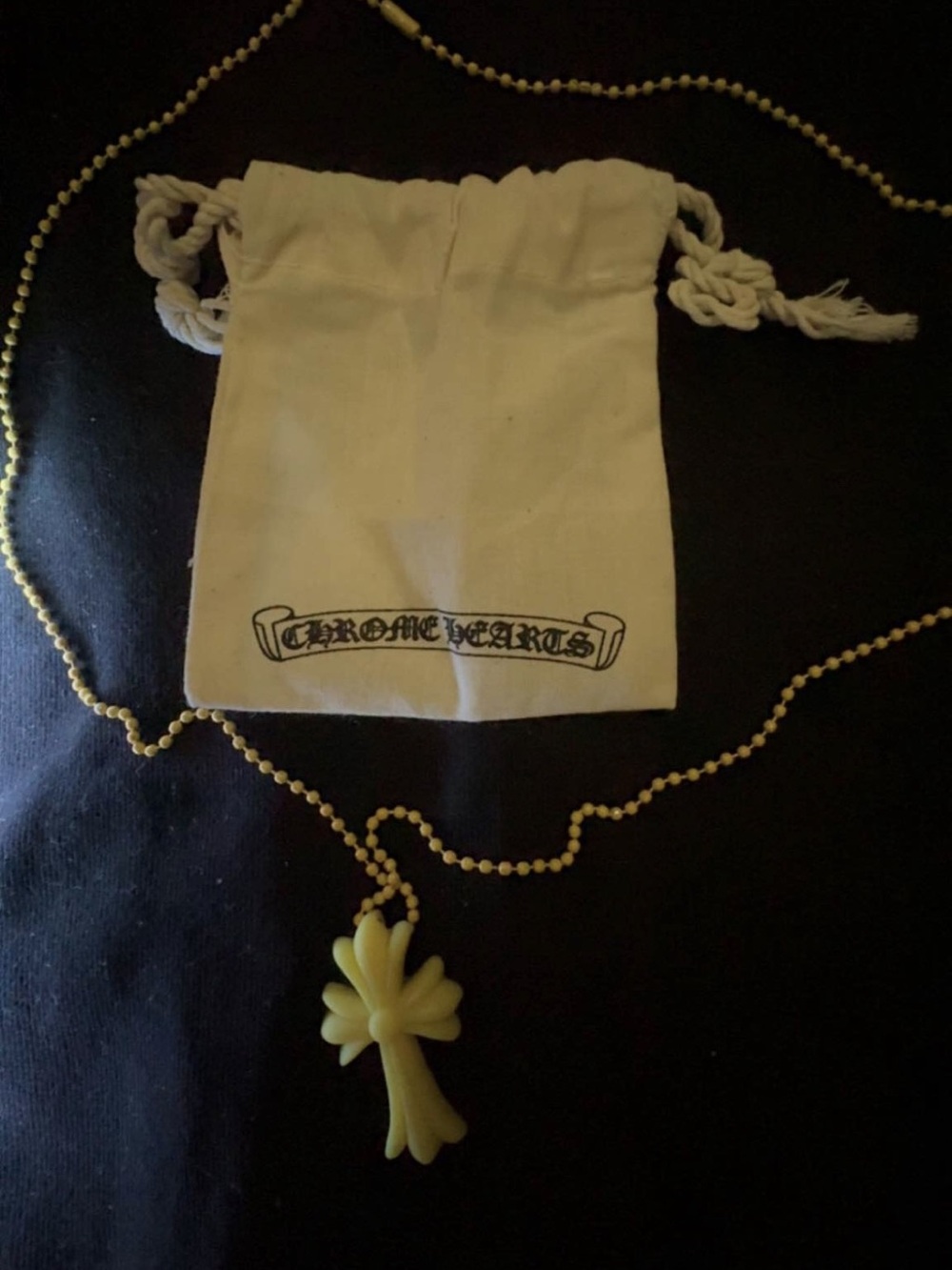 Chrome Hearts Yellow Cross Pendant Necklace with Drawstring Pouch